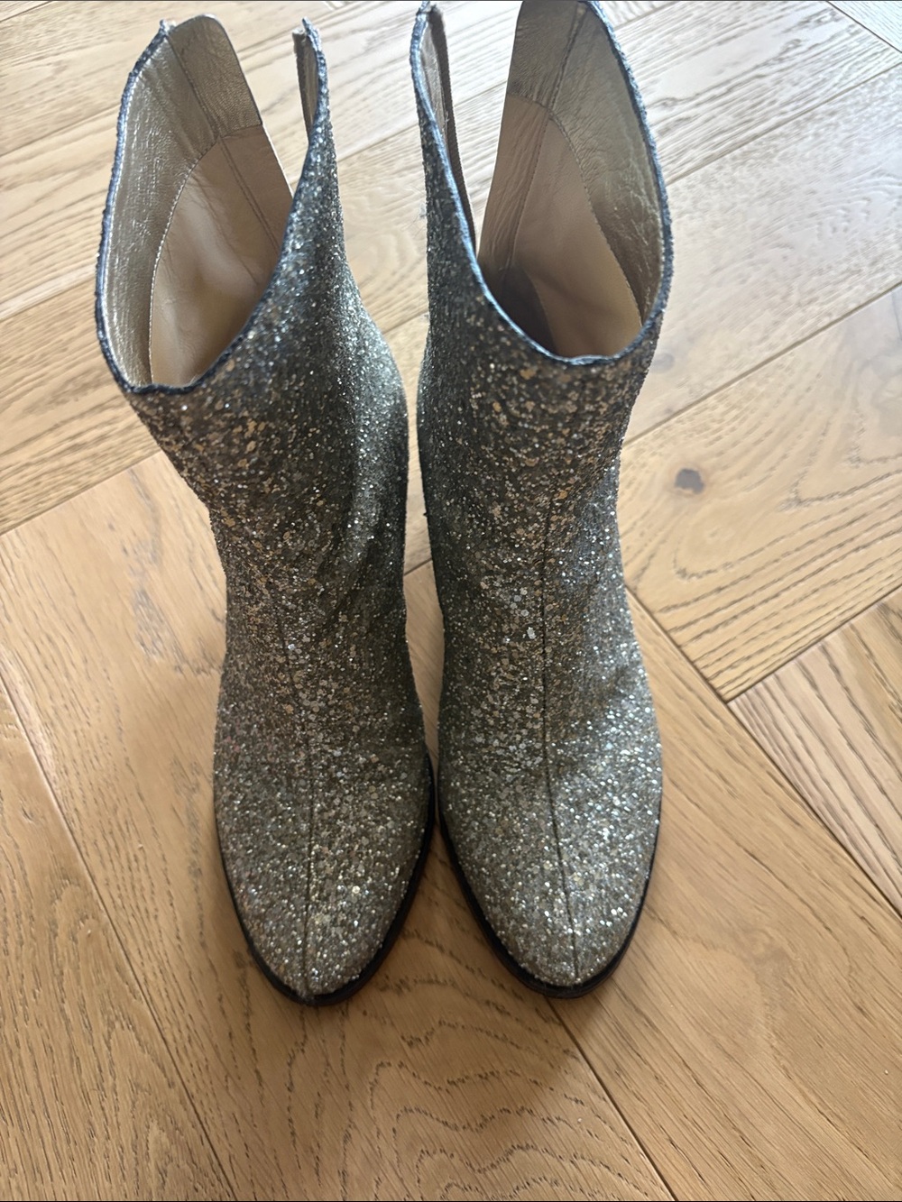 Jimmy Choo Silver Glitter Ankle Booties